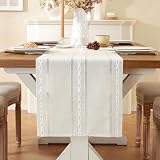Camino de Mesa Bohemio Blanco Crema Campestre 33x120 cm Beige Rectangular Moderno Camino de Mesa Decoración de Chimenea para Bautizo Cocina y Postres Cocina Comedor Hogar