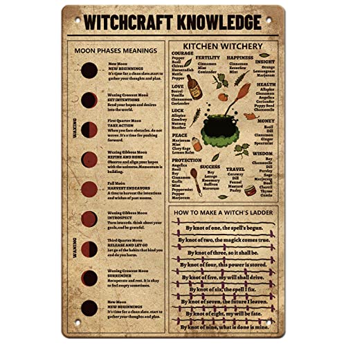 SUPERDANT - SUPERDANT Witchcraft Knowledge Tin Sign Witch Culture Vintage Metal Tin Signs Funny Wall Art Peinture Décoration en Métal pour Sorcière Amoureux Salle de Divination Salle de Sorcière 30x20cm