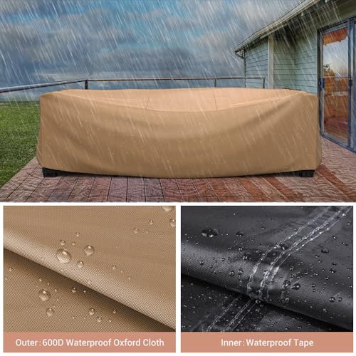 Image of Mrrihand Outdoor Patio Furniture Covers Waterproof 90 inchLx62 inchWx28 inchH Brown | All Weather Protection Against Rain, Dust & UV Rays; Fits Dining Table & Chair or Sectional Set, Heavy-duty for Patio & Deck