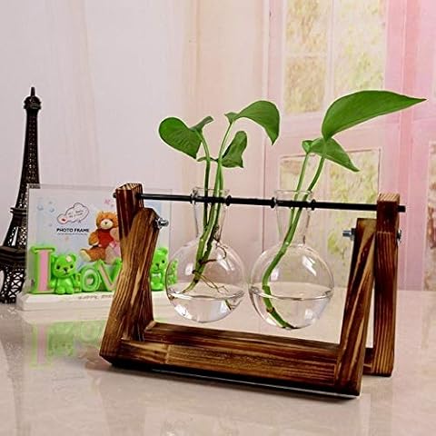 HONIC CreativeTerrarium Hydroponic Plant Transparent Vase Wooden Frame Glass Tabletop Plant Bonsai Decor flower vase Cover
