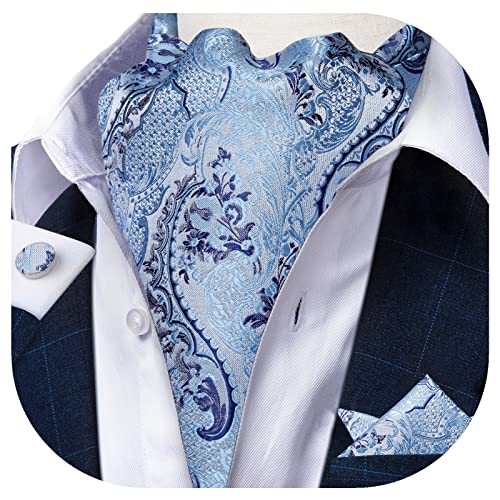 Image of DiBanGu 3PCS Ascot Ties for Men Wedding Jacquard Woven Silk Ascot Cravat for Men Cravat Tie and Pocket Square Set