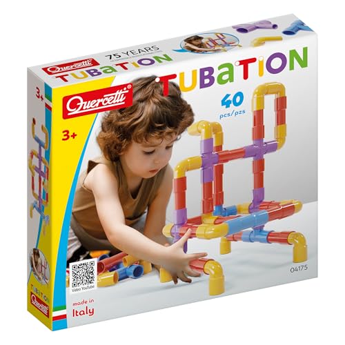 Quercetti Tubation 40 Pezzi, Giochi Bambini 3 Anni in Su, Costruzioni per Bambini 3 Anni con Tubi Colorati, Giochi...