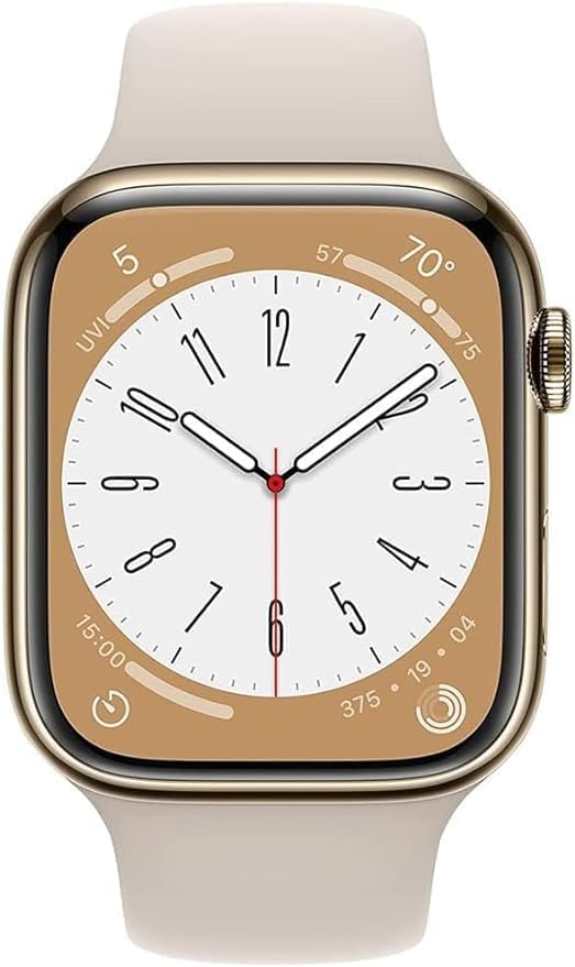Apple Watch Series 8 (GPS + Cellular, 41MM) Gold Stainless Steel Case with Starlight Sport Band - M/L (Renewed)