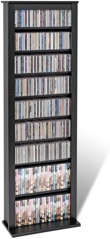 Hawthorne Collections 64" Modern Slim Engineered Wood CD/DVD Media Storage Tower, Narrow Design, Ready to Assemble, in Black Finish