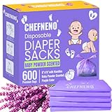 Baby Disposable Diaper Sacks (600 ct.) Fresh Baby Powder Scented, Easy-Tie Diaper Sacks Disposal Bulk Diaper Sacks Dog Poop Bags Cat Litter Waste Bags Sanitary Pads Disposal Bags (600 Bags, Purple)