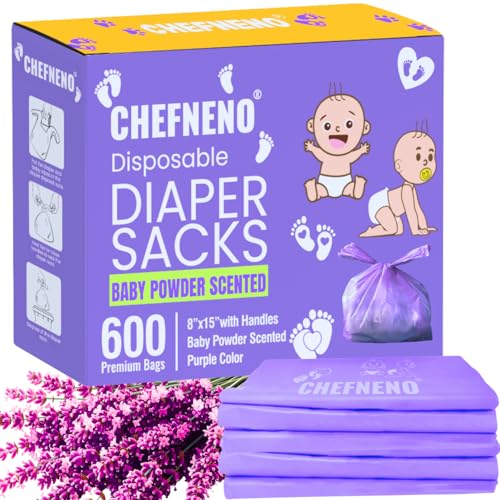 Image of Baby Disposable Diaper Sacks (600 ct.) Fresh Baby Powder Scented, Easy-Tie Diaper Sacks Disposal Bulk Diaper Sacks Dog Poop Bags Cat Litter Waste Bags Sanitary Pads Disposal Bags (600 Bags, Purple)