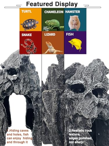 Image of Aquarium Mountain View Stone Ornament - Aquarium Skull Rock Decor Cave for Fish Tank,Aquarium Decorations Small,Small Aquarium Decoration for Fish Tank - 5.7 Inches High