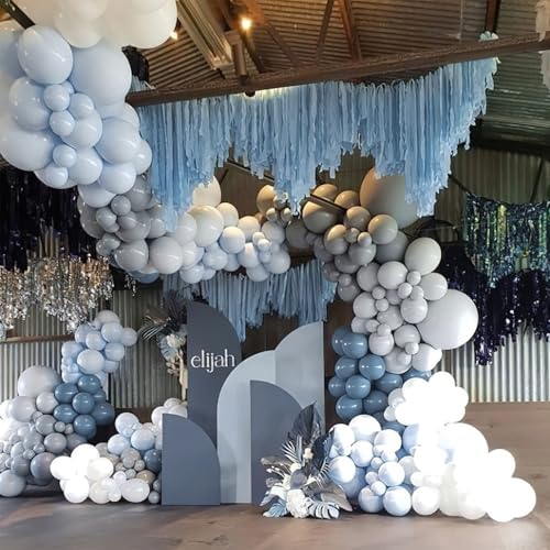 Image of PartyWoo Dusty Blue Balloons 140 pcs Different Sizes Pack of 18 12 10 5 Inch Boho Blue Balloon Arch Kit Garland For Birthday Graduation Baby Shower Wedding Party Decorations Blue-F28 and Blue-F55