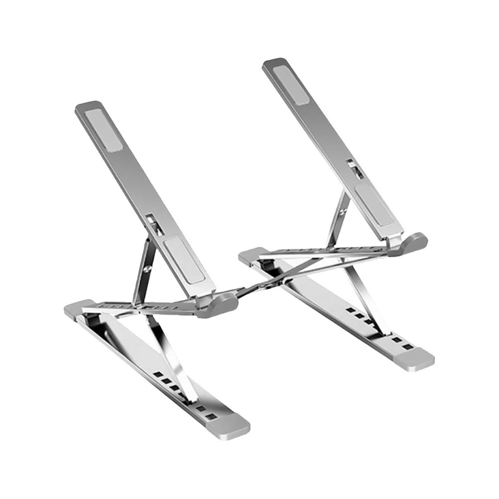 NUOBESTY Supporto per Laptop in Lega di Alluminio, Argento, Doppio Strato | Struttura Pieghevole, Altezza Regolabile, Portatile, Design Cavo per Dissipazione Calore
