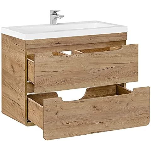 Lomadox Badmöbel Waschtisch Unterschrank Set, Wotan Eiche Nb. Nb Cover