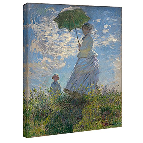 Wieco Art Woman with a Parasol Madame Monet and Her Son Canvas Prints Wall Art of Claude Monet Famous Classic Oil Paintings Reproduction Gallery Wrapped People Pictures