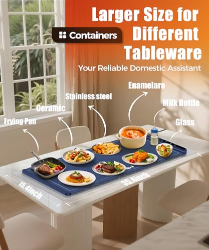 Image of Warming Mat for Food, 36x15 Inch, Dark Blue, Fast Heat, Child Lock