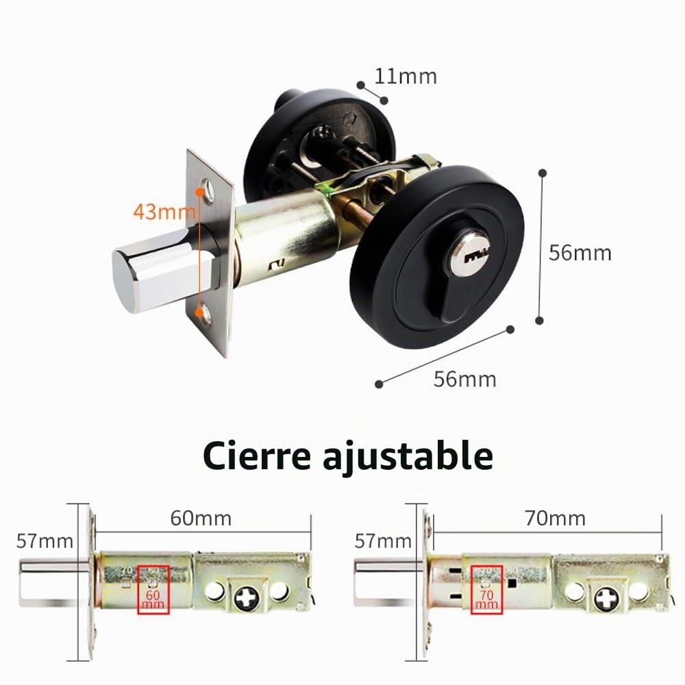 Cerrojo de seguridad de un solo cilindro, cerradura de puerta redonda de aleación de zinc, cerradura invisible moderna con llaves, cerrojo para puertas delanteras, entradas, pasajes (dorado)