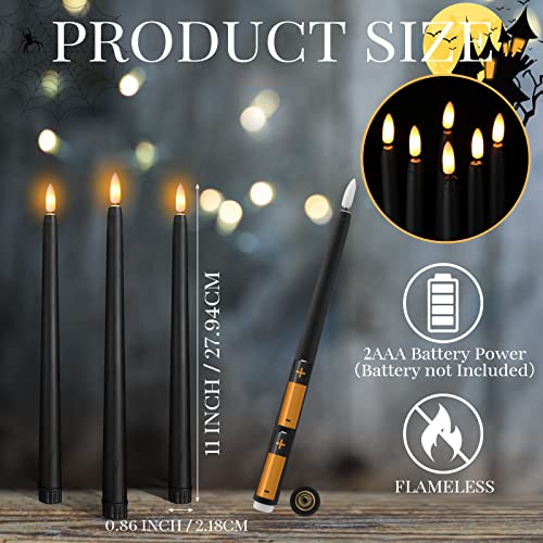 Image of Macarrie 24 Packs Flameless Taper Candles Battery Operated Fake 11 Inch Long Candlelight LED Flameless Candlesticks Flickering Tapered for Summer Fall Wedding(Black)