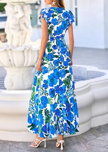 Image of PRETTYGARDEN Womens Summer Boho Floral Maxi Dress | V Neck Ruffle Sleeve Tiered A-Line Sundress, Lightweight Flowy Long Dresses for Spring Wedding Guest, Cocktail Party, Cruise