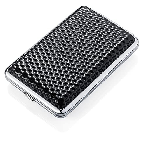 2 stuks PU lederen sigarettendoosje kleine mannen zwarte sigarettenetui dames, metalen sigarettenetui voor vrouw man sigarettendoosje zwart sigarettendoosje metaal voor 14 sigaretten met geschenkdoos - Afbeelding 3