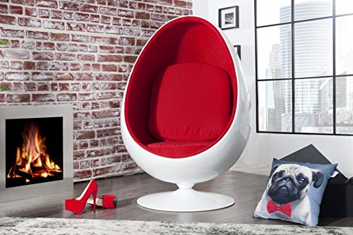 Casa Padrino Sillón de diseño Blanco/Rojo en Forma de Huevo - Sillón Lounge Club