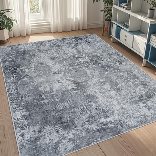 5x7 Area Rugs for Living Room Rug Washable: Abstract Rug for Dining Room Bedroom Carpet Non Slip 5 by 7 Indoor Modern Nursery Home Office Black