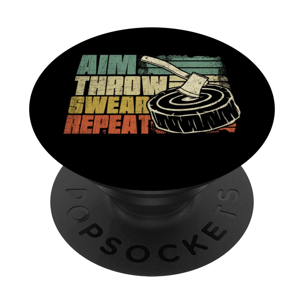 Aim Throw Swear Repeat Axe Thrower Funny Axe Throwing PopSockets Swappable PopGrip, Black