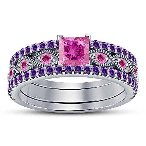 Cheshire Cat Rings for Women 925 Sterling Silver Wedding Engagement Bridal Set