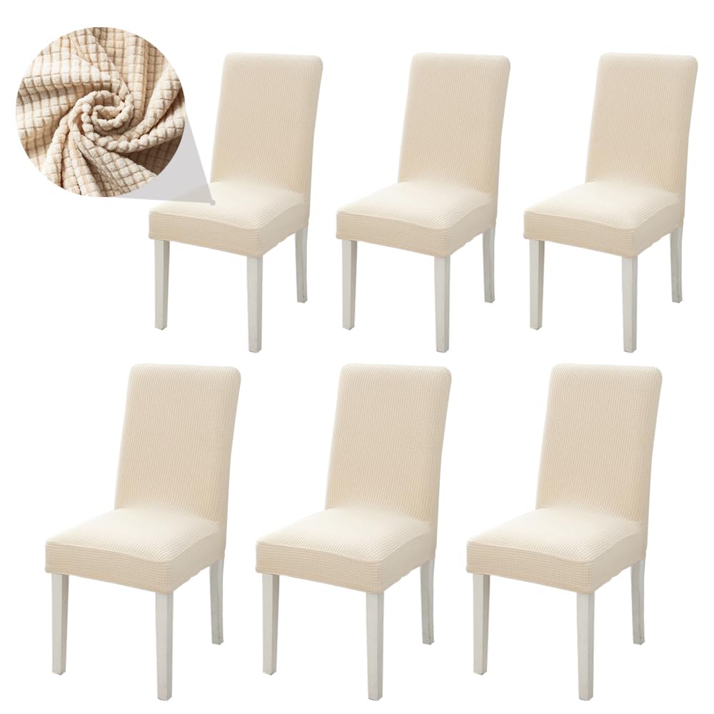 MUMOO BEAR Dining Chair Covers Stretch Chair Seat Protector Covers Soft Jacquard Fabric Chair Slipcovers Removable and Washable for Dinning Room, Old Chair, Wedding Ceremony (Beige, 6)