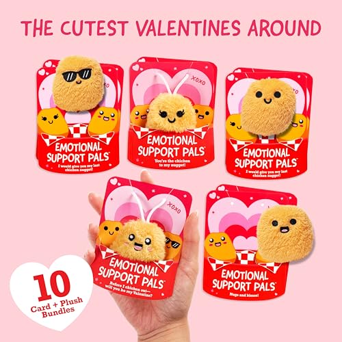 Image of Emotional Support V-Day Nugget Cards by Relatable, Valentine's Plush, Perfect Valentines Gifts for Kids Classroom or Gift for Work Friends, Includes 10 Plushies with 10 Cards and a Carrying Case