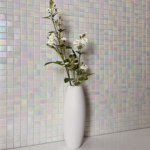 Dicofun WT0802B040C 40-Sheet Rainbow Peel And Stick Backsplash For Kitchen And Bathroom, 6.6 Inch X 6.6 Inch White Glass Mosaic Tiles thumb #4