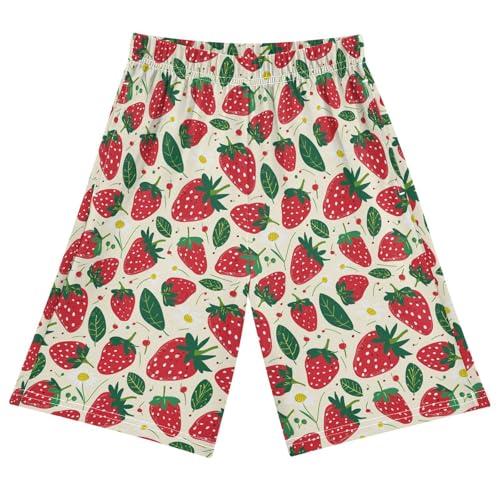 ALAZA Cute Strawberry Fruit Youth Athletic Shorts for Boys and Girls Size 11-12 Years