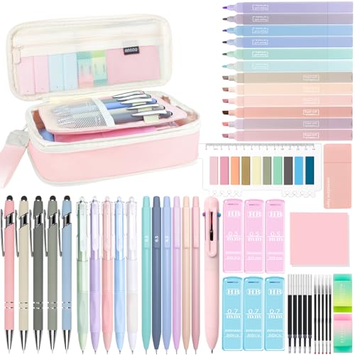 DUOROUBAO 63 PCS Aesthetic Stationery Supplies Set with Pink Pencil Case