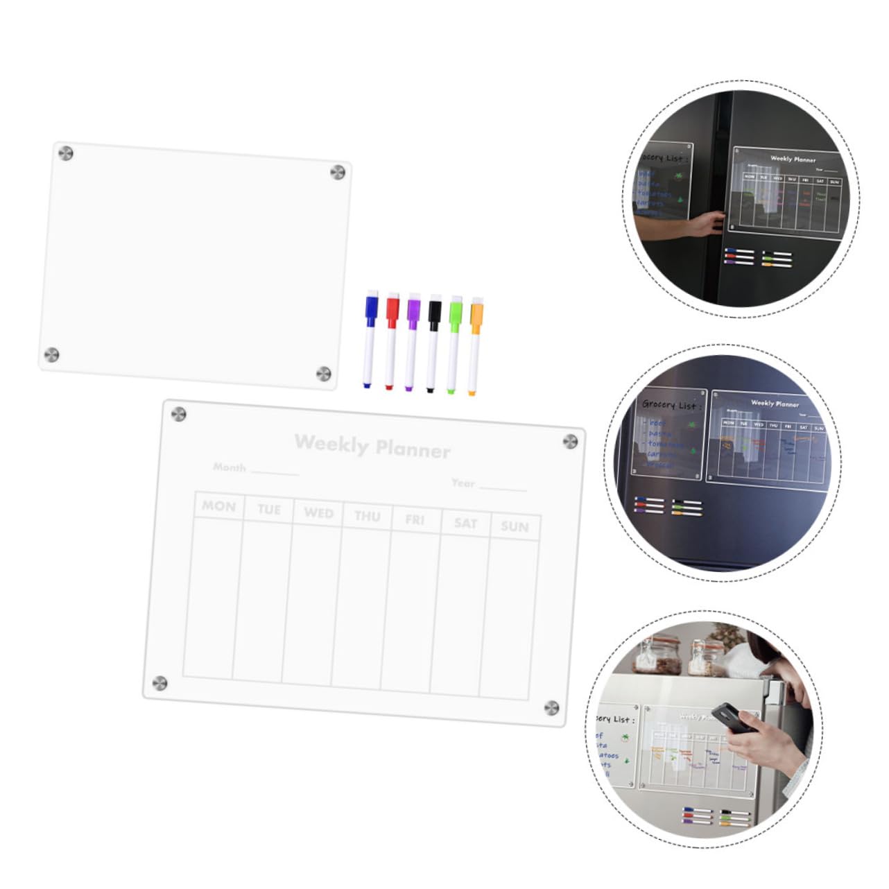 NUOBESTY Calendrier Magnétique Planificateur Hebdomadaire pour Réfrigérateur 2025 en Acrylique Tableau Blanc Effaçable à Sec Transparent Cuisine