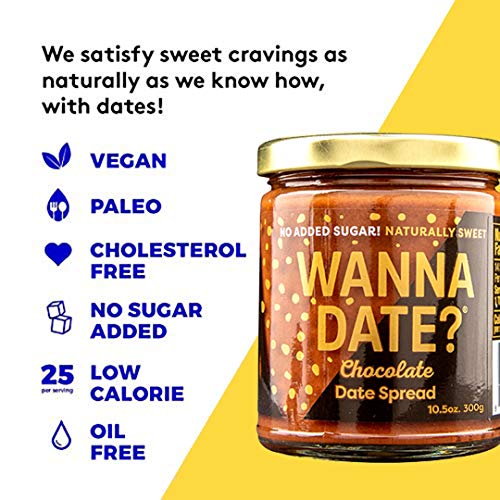 Wanna Date? Chocolate Date Spread, Vegan, Paleo Friendly, Gluten-Free, Dairy-Free, Non-Gmo, No Added Sugar, Low Calorie, Kosher Certified, Healthy Sugar Substitute, Sugar Free Alternative (2 Jars) #TOP3