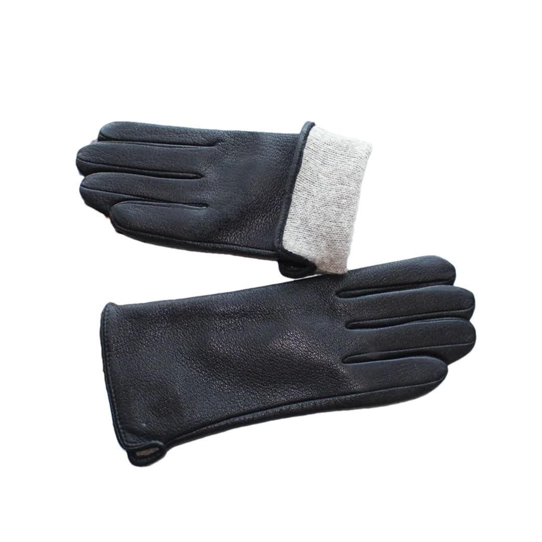 Gants de conduite en cuir avec doublure en polaire pour femme Noir