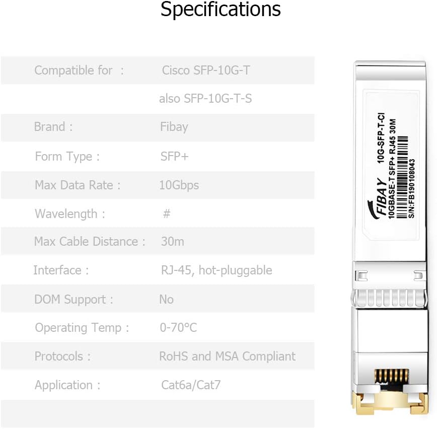 50% Off Discount 10G SFP+ to RJ45 for Cisco SFP-10G-T Netgear AXM765 Mikrotik S+RJ10 Finisar TP-Link D-Link 10GBase-T SFP+ Transceiver Module Copper, Cat6a/7, 30M