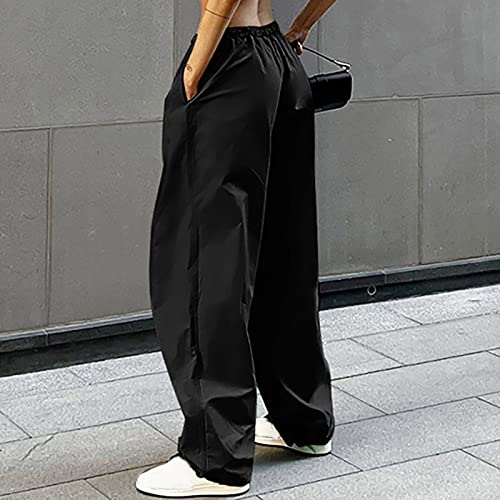 Women High Waisted Cargo Pants Baggy Fashion Y2K Teen Girls Streetwear Wide Leg Drawstring Hiking Pants with Pockets3
