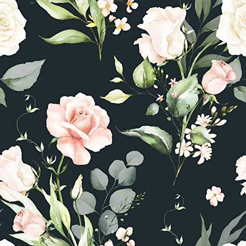 Wallercity Pink Rose Peel and Stick Wallpaper Floral Vintage Roses Contact Paper Removable Leaves Self Adhesive Wallpaper 17.5" x78.7" Flowers Wall Paper for Cabinets Desk Table Tops Vinyl Home Decor