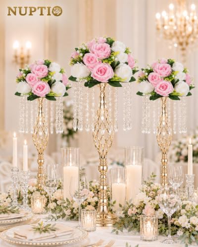 Image of NUPTIO Pink & White Flower Balls: Artificial Rose Centerpieces for Tables