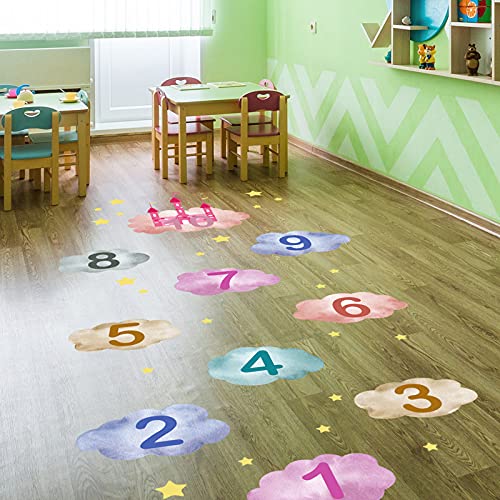 Image of HUANLE Kids DIY Lattice Floor Sticker Hopscotch Footprint Room Decor Number Brain Games Sticker Digital Pathway Art Floor Tile Decals Puzzle Games Party Social Decor for Baby Room Classroom Nursery