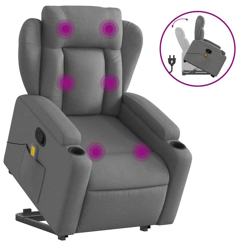 Silla de Masaje reclinable de pie de Tela Gris Oscuro Sillón Reclinable Elevador Eléctrico para Personas Mayores con Función Manual