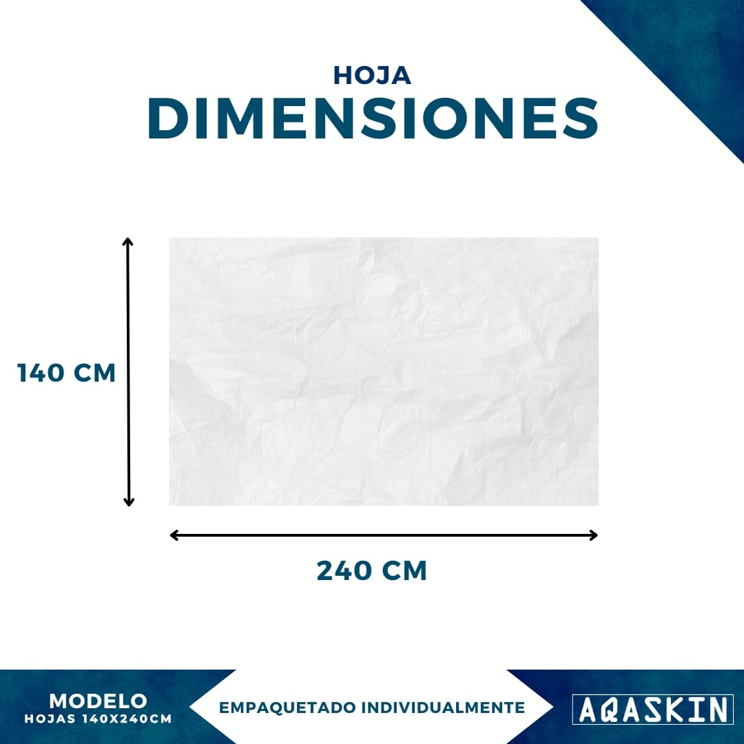 Sábanas Desechables en TNT 140 x 240 cm, Sábanas Envasadas Individualmente, Sábanas Desechables Higiénicas, Color Blanco - Cantidad 100 pzs
