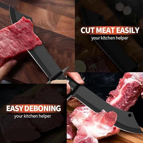 Image of Stainless Steel Meat Knife for Kitchen, Heavy Duty Knife for Chopping, Dicing & Mincing,Butcher Knife for Home & Restaurant Use,Ergonomic Handle (1PC, Black)