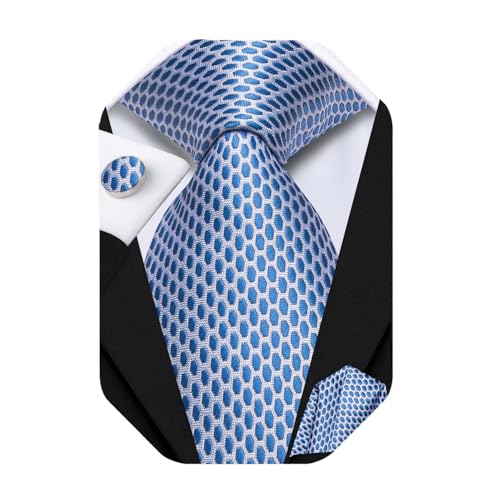 Image of Hi-Tie 70 inches Ties for Men Silk Extra Long Necktie and Pocket Square Cufflinks Set Men Big and Tall Tie Business
