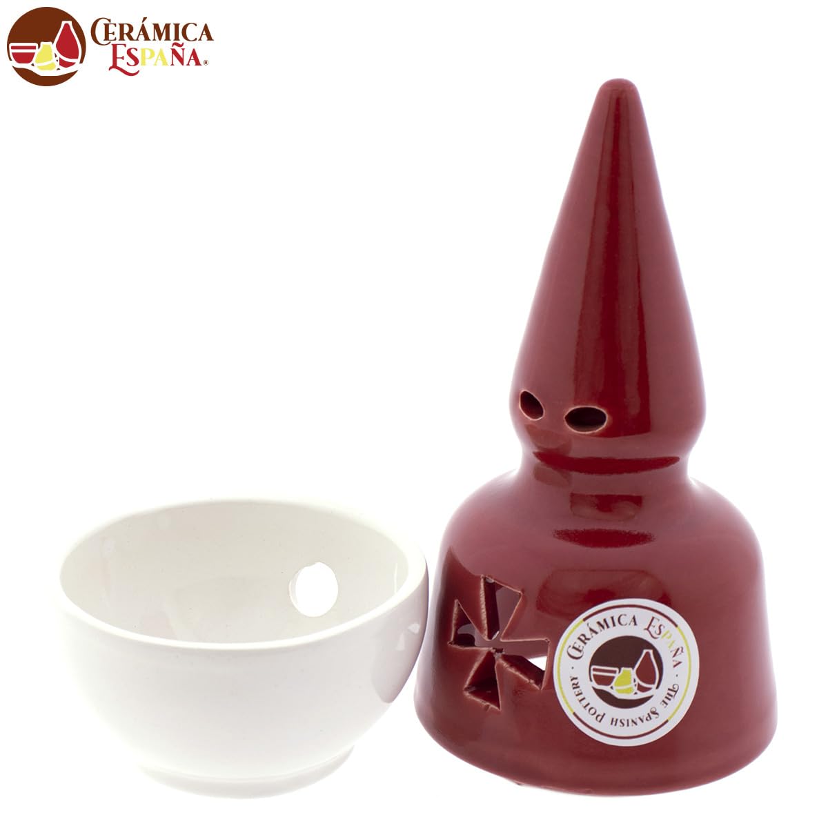 CERÁMICA ESPAÑA | Incensario nazareno Bianco-Rosso | Incensari religiosi | Incensari di fango | Incensari originali | Incensario Settimana Santa | 9x9x20 cm