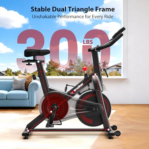 Image of Exercise Bike, Wenoker Magnetic Stationary Bike for Home App Sync Indoor Bike with Adjustable Seat and Handlebar, Transport Wheels and Fitness Courses for Weight Loss