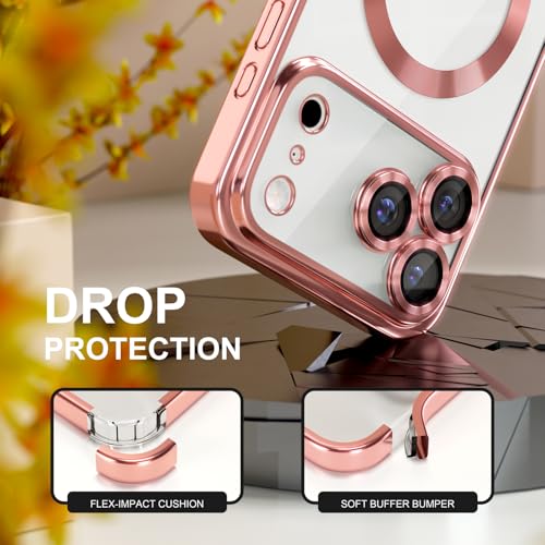 Image of Misea Magnetic for iPhone 17 Pro Max Case Compatible MagSafe Pink | [Never Yellowing] [Military Drop Protection] Full Camera Lens Protector Plating Soft Clear Phone Case for Women, Pink