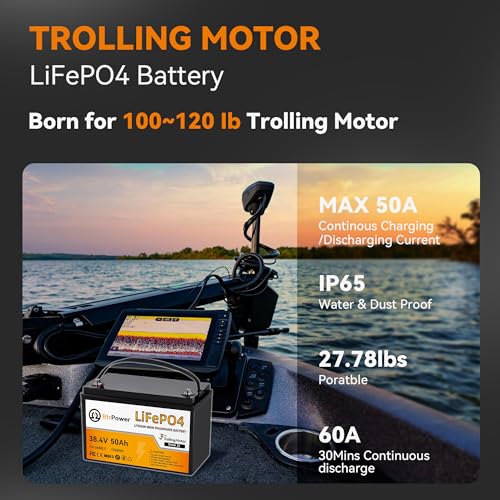 Image of 36V 50Ah Trolling Motors Lithium LiFePO4 Battery, Built-in 50A BMS, 1.2C Discharge 60A Current,Deep Cycle Group31 Battery, Perfect for Trolling Motor,RV, Boat, Marine, Solar.