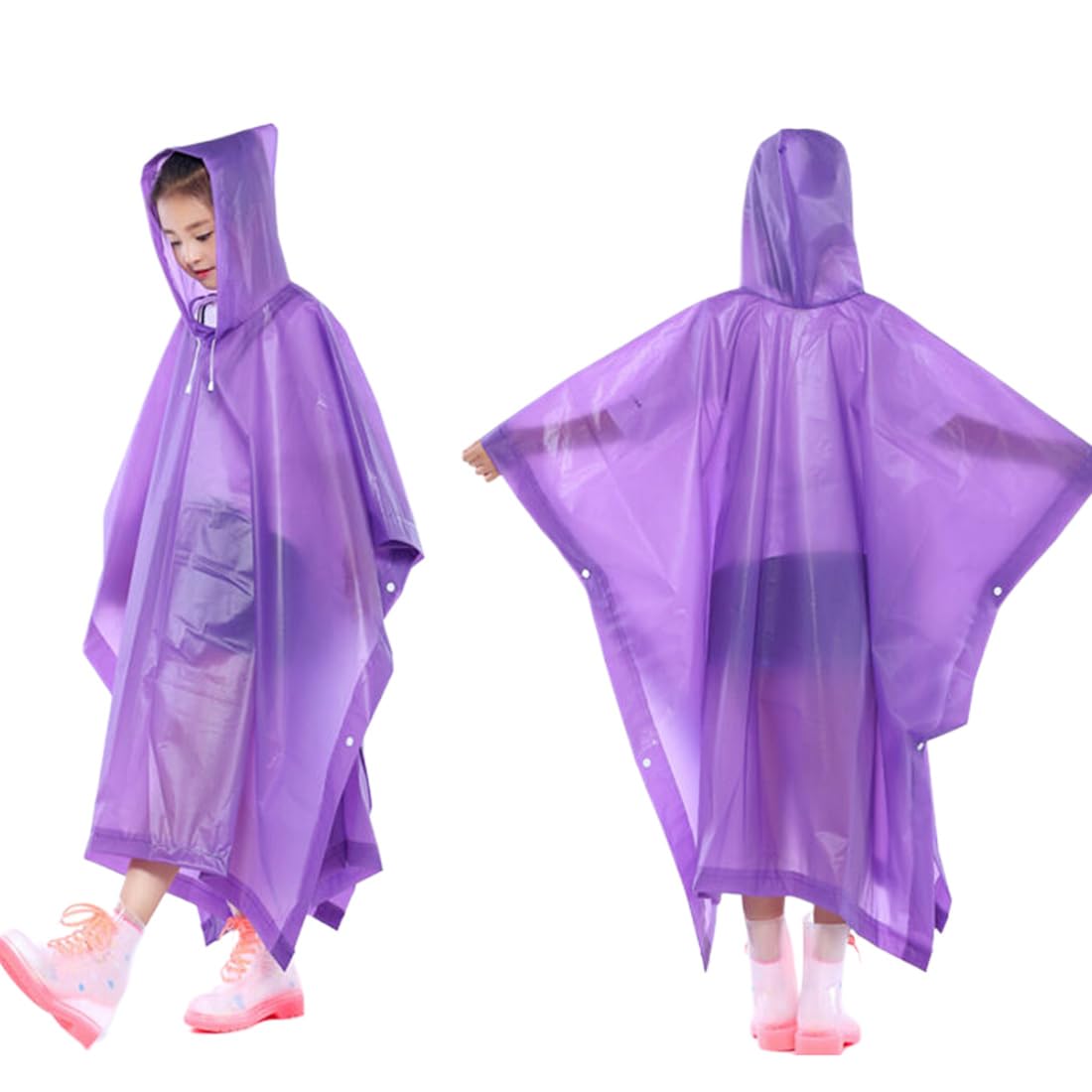 Poncho de Lluvia para Niños, Impermeable de Eva Reutilizable, Capa de Lluvia Transparente Plegable, para Viajes Escolares, Senderismo, Ciclismo Al Aire Libre
