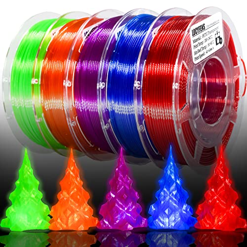 Image of PETG Filament 1.75mm, Clear Transparent Filament 5 Colors, 3D Printer Filament Bundle Multicolor, 1.75 PETG + /- 0.02mm, 3D Printing Red Green Blue Purple Orange 200g x 5 Spools