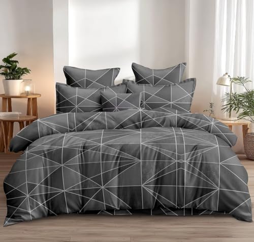 Image of DECOR2ADMIRE 300 TC Super King Size Glace Cotton Printed Bedsheet with 2 Pillow Covers - 108 inch x 108 inch (275cm x 275cm) - Available in Multiple Elegant Designs (Geometric Grey)