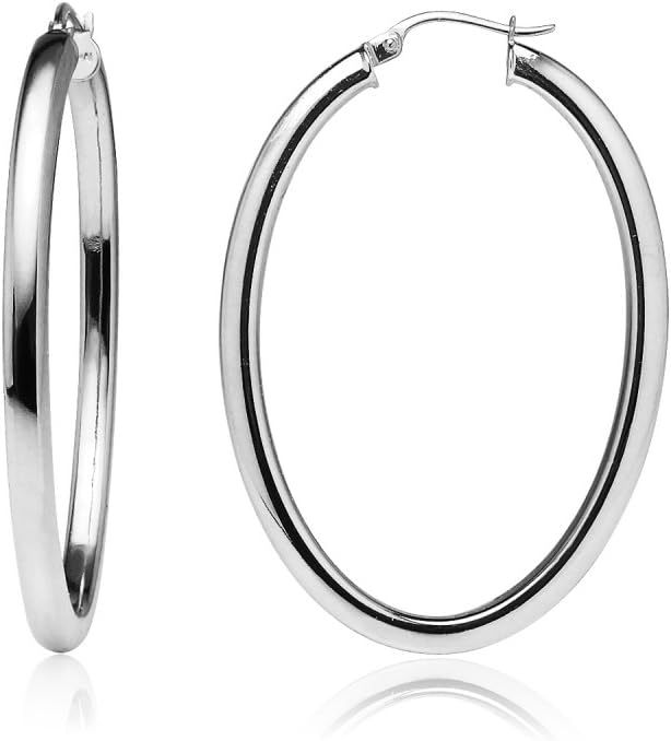 Hoops & Loops 925 Sterling Silver 3mm Oval Square-Tube Click-Top Hoop Earrings, 20mm 25mm 30mm Silver, Yellow & Rose Gold