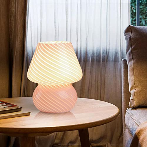 MLOQI Mushroom Table Lamp Aesthetic Glass Room Decor, Cute Night Light (Pink) - Image 4